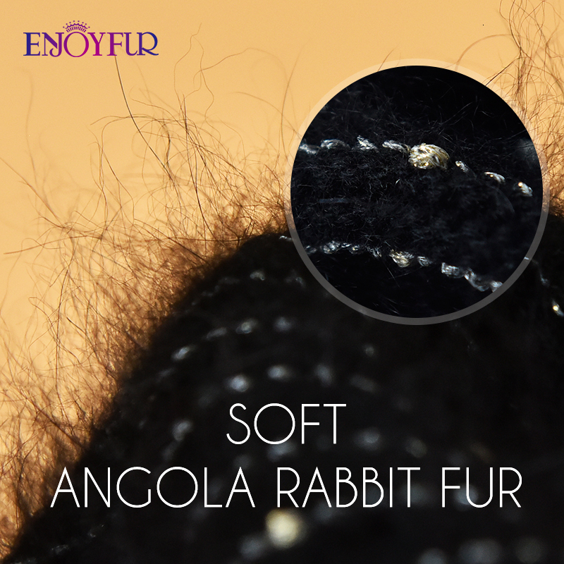 Wide Brim Hats Bucket Hats ENJOYFUR Women Knitted Winter Hats Thick Warm Angola Rabbit Fur Hair Bonnet Female Fashion Good Quality Winter Beanie 23082