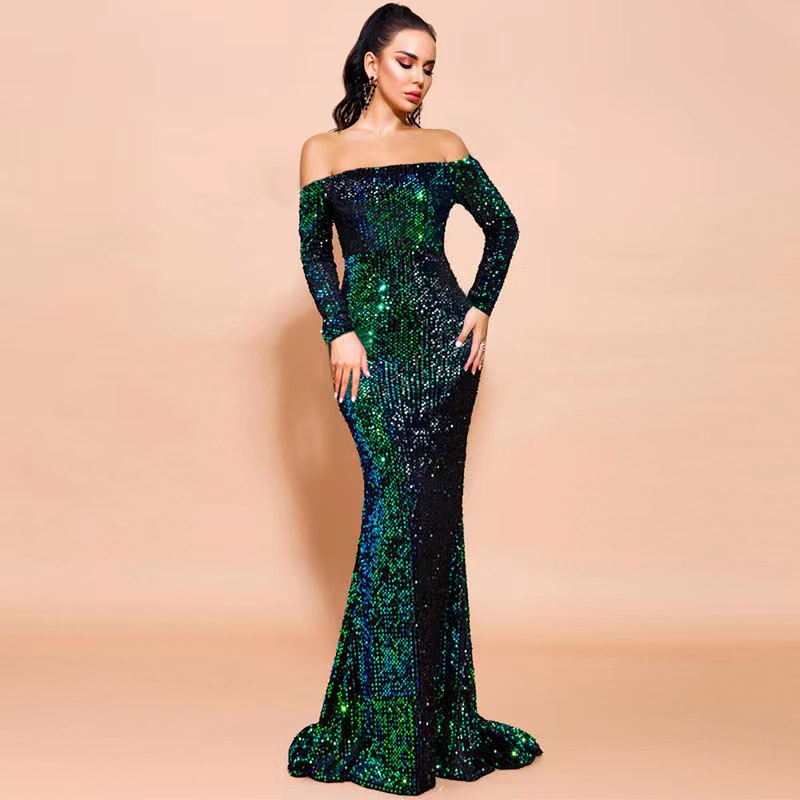 Dubai Arabic Long Sleeve Mermaid Mother Of The Bride Dresses Shiny Veet Sexy Plus Size Elegant Evening Gowns Tail Women Formal Dress Vestido De Fiesta