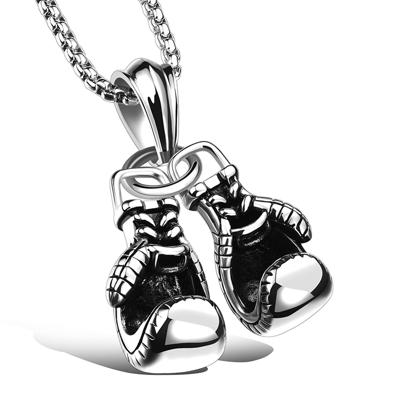 Retro Fitness Boxing Gloves Titanium Steel Necklace Lettering Domineering Fashion Punk Pendant Gold Black Steel Pendant2896624