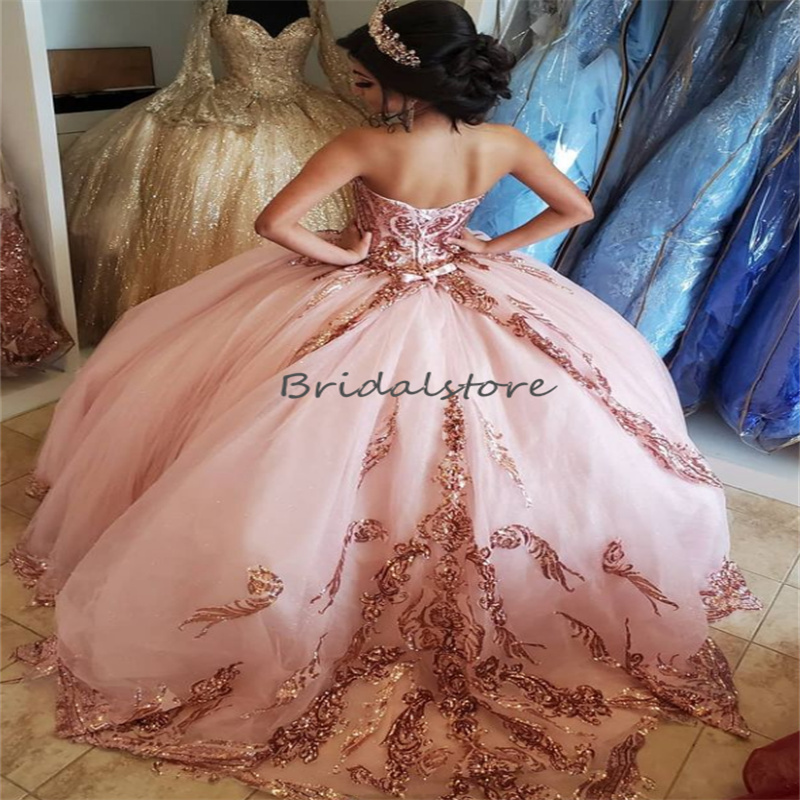 Bling Pink Quinceanera Dresses 2023 Luxe Sweetheart Puffy Tulle Birthday Dress Sparkle Charro Vestidos Para Xv Anos Sweet 15 Formal Occasion Prom Part