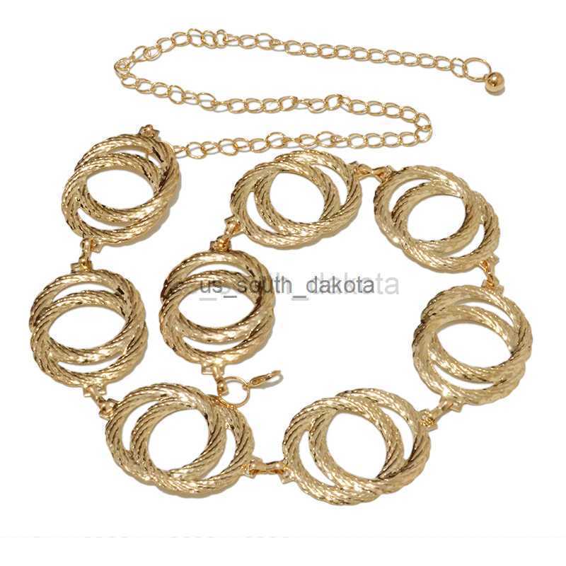 Belts New Unique Double Ring Gold Chain Belt Women Fashion Round Metal Silver Belts Female Jeans Dress Waistband 2022 L0825