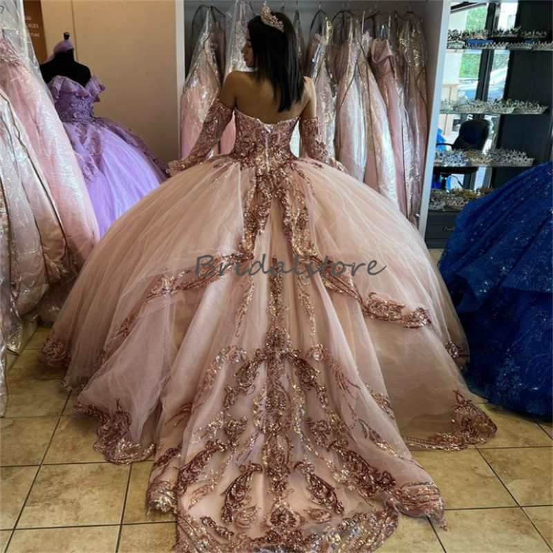 Glitter Sparkle Sequin Quinceanera Dresses 2023 Pink Princess Ball Gown Birthday Sweet 16 Dress Vestido de 15 Quinceanera Vestidos Para Xv Anos vestid
