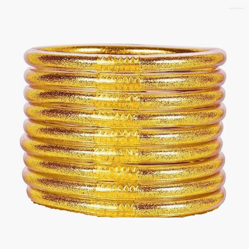 Bangle 9pcs/set Glitter Jelly Bangles Bracelets Set For Women Filled Silicone Girls