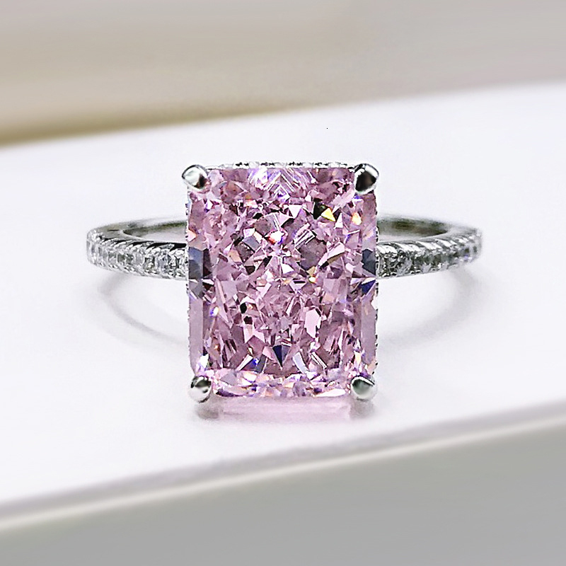 Wedding Rings OEVAS 100% 925 Sterling Silver 8*10mm Yellow Pink Aquamarine High Carbon Diamond Radiant Cut Rings For Women Party Fine Jewelry 230824