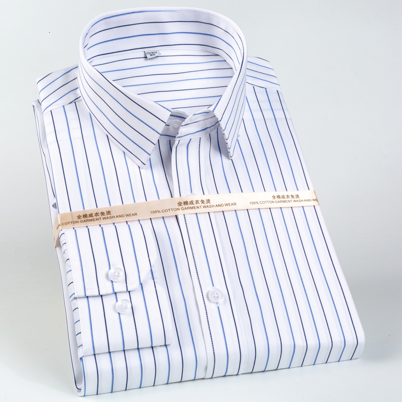 Men's Dress Shirts Men's Classic Long Sleeve Non-Iron Striped Shirts Casual Standard-fit Formal Business Work Social 100% Cotton Basic Dress