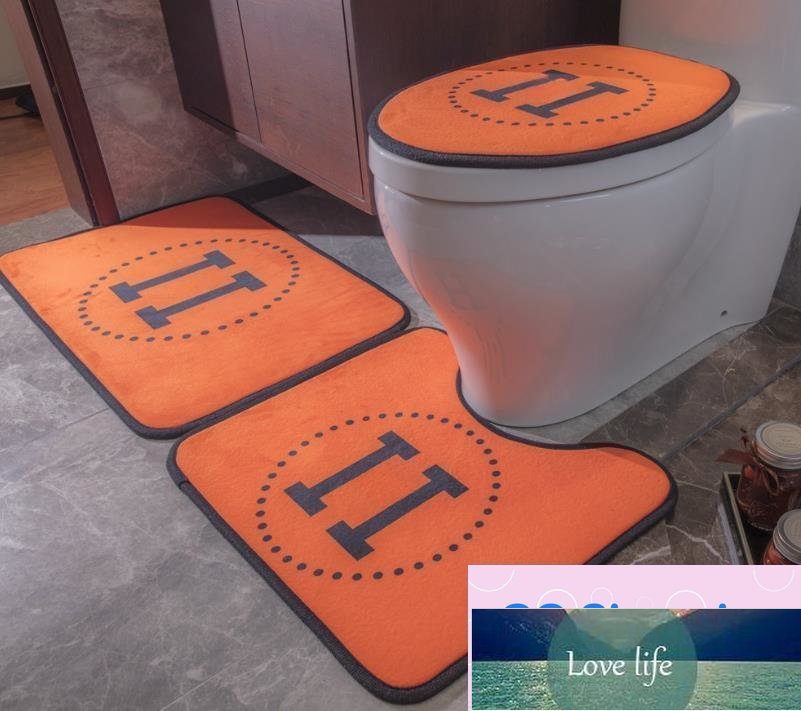 All-match Bath Mats Trendy Printed Toilet Cover Mat Home Bathroom Flannel Carpet Non Slip 3 Pcs Set