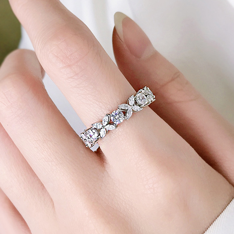 Wedding Rings OEVAS 100% 925 Sterling Silver Sparkling Full High Carbon Dimond Zircon Flower Rings For Women Engagement Wedding Fine Jewelry 230824 - view 6