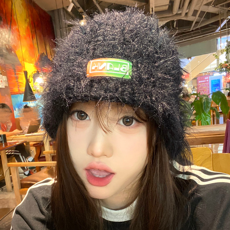 Wide Brim Hats Bucket Hats Korean Atmosphere Plush Bucket Hat Women Autumn and Winter Warm Ear Protection Versatile Show Face Rabbit Hair Knitted Basi