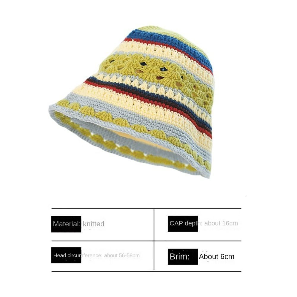 Wide Brim Hats Bucket Hats Short Brim Knitted Bucket Hat Casual Spell Colour Round Top Hand-knitted Hat Acrylic Striped Fisherman Hat Women Girls 2308