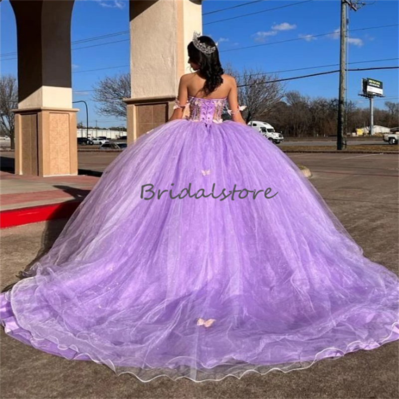 Beautiful Charro Lilac Quinceanera Dresses 2023 With Butterfly Luxe Beaded Princess Sweet 15 Birthday Party Gown Elegant Prom Mexican Para Xv Anos ves