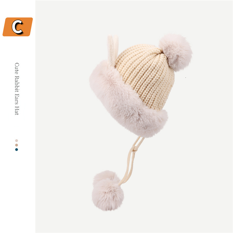 Wide Brim Hats Bucket Hats Korean Version Cute Rabbit Ear Winter Ear Protection Hat for Girls Sweet Princess Warm and Cold Resistant Plush Lei Feng Ha