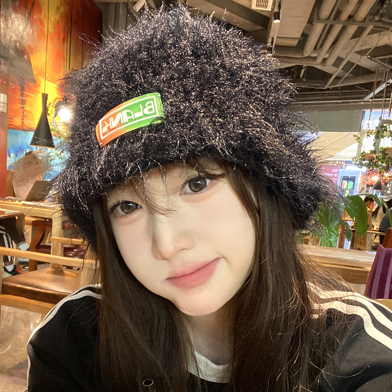 Wide Brim Hats Bucket Hats Korean Atmosphere Plush Bucket Hat Women Autumn and Winter Warm Ear Protection Versatile Show Face Rabbit Hair Knitted Basi