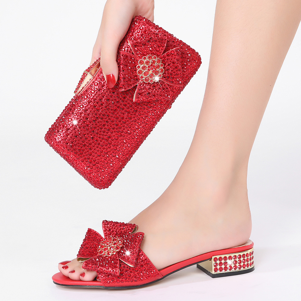 Evening Italian and Bags Matching Set Decorated with Rhie Shoes for Women er Low Heels SlipOn Party Pumps 230713 65ef 4