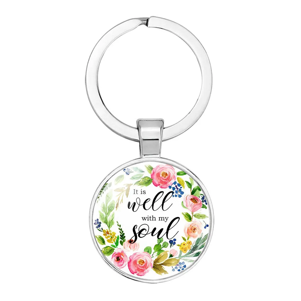 New Arrival Christian Scripture keychains Women Catholic Bible Rose Flower charm Key Ring chains For Men Fashion religion Jewelry ZZ
