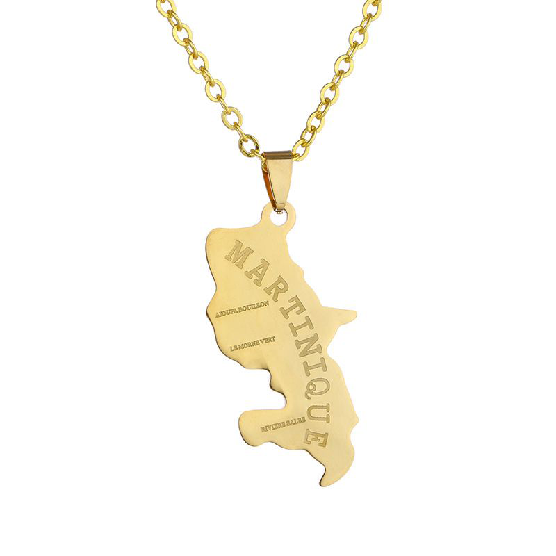 Pendant Necklaces Hip Hop Martinique Map Necklace Stainless Steel Cuban Link Chain For Women Jewelry Urn