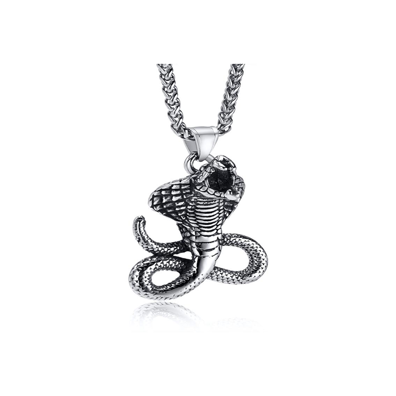Gothic Stainless Steel Cobra Pendant Necklace Ancient Egypt Protection Evil Eye Symbol 3mm 24 Inch Silver