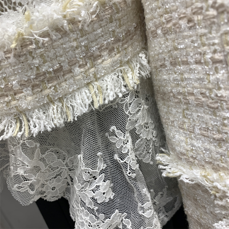 Women's Wool Blends Autumn Elegant Ladies tweed woven lace patchwork jacket for Women Slim Fit Short Cardigan Coat Y4268 230824