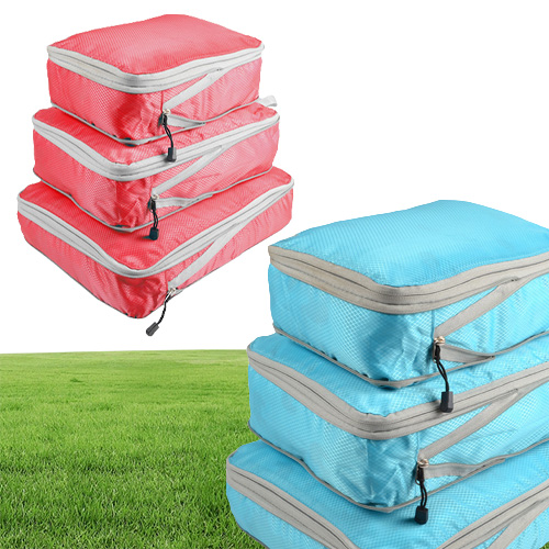 3pcsset Compression Packing Cubes Travel Storage Bag Luggage Suitcase Organizer Set Foldable Waterproof Nylon Material 220516gx