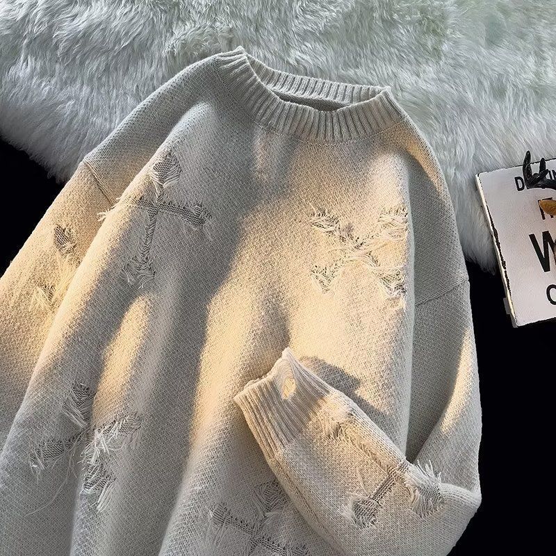 Men's Sweaters Autumnand y2k Street Clothes Streetwear Men Retro Hole Tassel Sweater Loose Joker Sweater Men And Women Long Sleeve 230824
