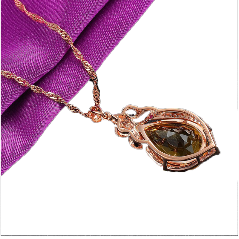 Citrine Pendant Drop Shape 18k Rose Gold Plated Yellow Diamond Pendant Colorful Jewelry Necklace