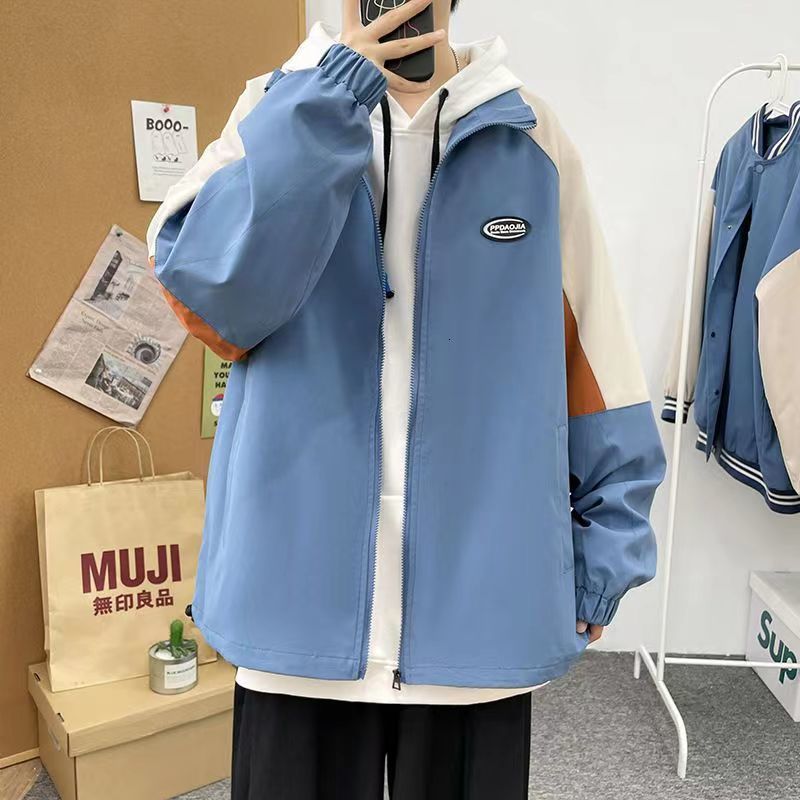 Men's Jackets Spring Mens College Style Jackets Korean Patchwork Women Harajuku Windbreaker Coats Summer Thin Vintage Cargo Jackets 230824