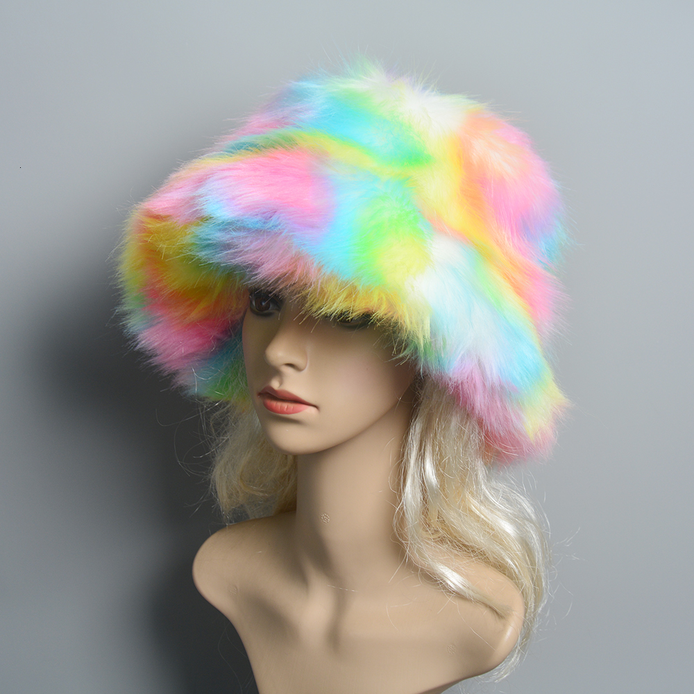 Wide Brim Hats Bucket Hats Winter Faux Fur Bucket Hat Men Solid Thickened Soft Warm Fluffy Panama Ladies Cap Outdoor Fashion Vacation Women Fisherman 