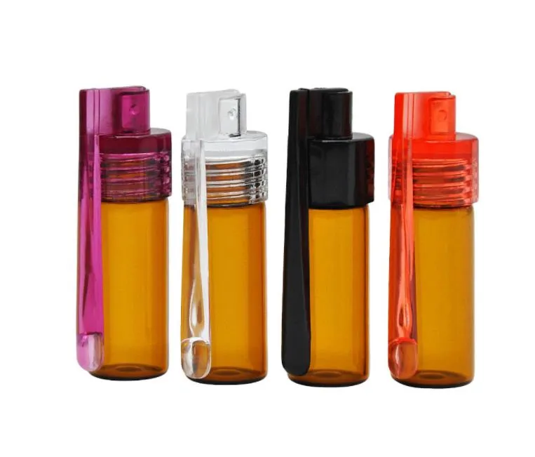wholesale 51mm/36mm Acrylic Plastic Bottle Snuff Snorter Dispenser Snorter Glass Vial pill case container box with spoon multiple color LL