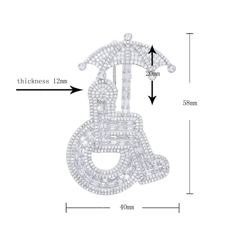 Special Fashion Designer Wheelchair Umbrella Pendant Charm Rope Chain Necklace Hip Hop Women Men Full Paved 5A Cubic Zirconia Daily Gift Jewelry