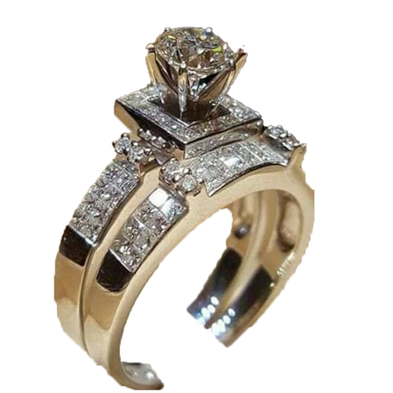 Stainless Steel Wedding Ring For Lovers IP SILVER Color Crystal Couple Rings Set Men Women Engagement Wedding Rings N72