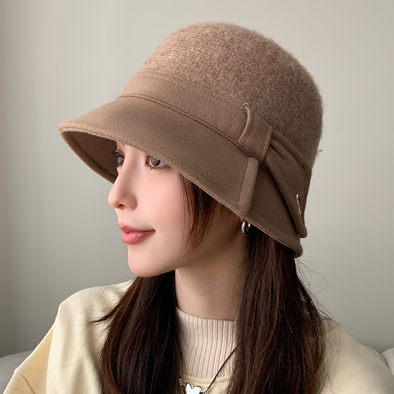 Wide Brim Hats Bucket Hats Winter Wool Blend Bucket Hats For Womens Panamas Foldable Fashion Bow Knitted Fisherman's Hat Outdoor Trave Giftl 2308