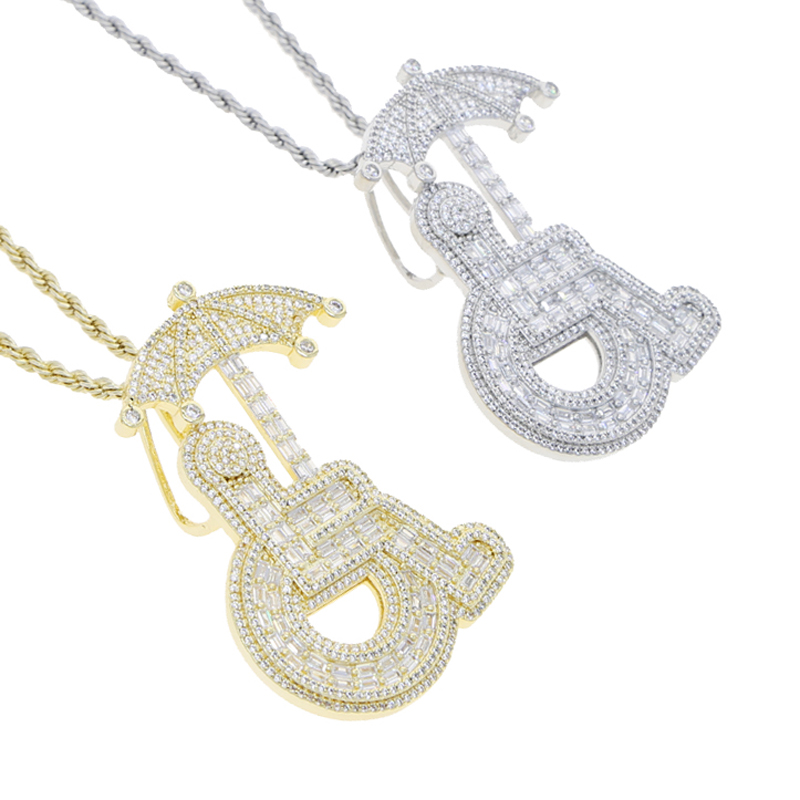 Special Fashion Designer Wheelchair Umbrella Pendant Charm Rope Chain Necklace Hip Hop Women Men Full Paved 5A Cubic Zirconia Daily Gift Jewelry