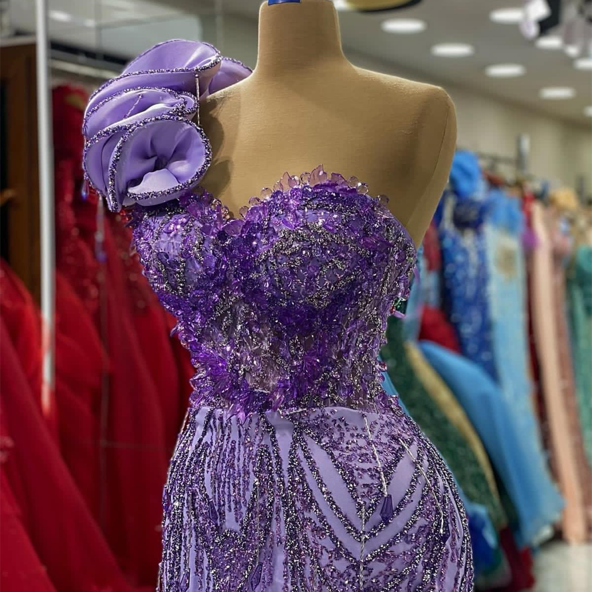 August Aso Ebi Lavender Mermaid Prom Dress One Shoulder Crystals Evening Formal Party Second Reception Birthday Engagement Gowns Dresses Robe De Soire