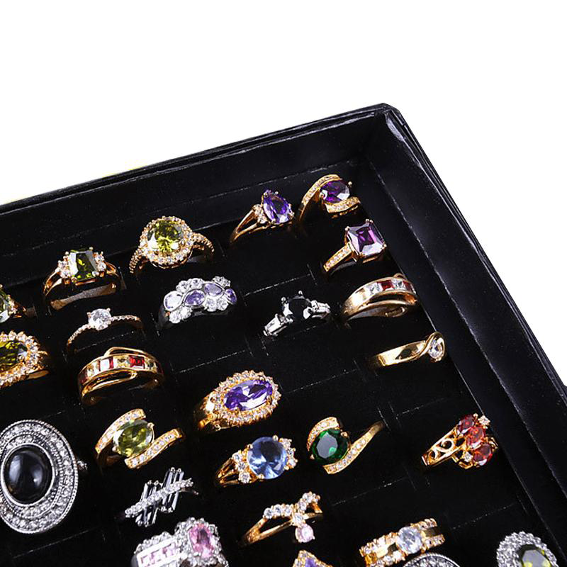 Jewelry Pouches Bags Velvet 100 Slots Ring Earrings Display Box Showcase Storage Case Holder Tray Organizer Boxes With Lid LXHJewe