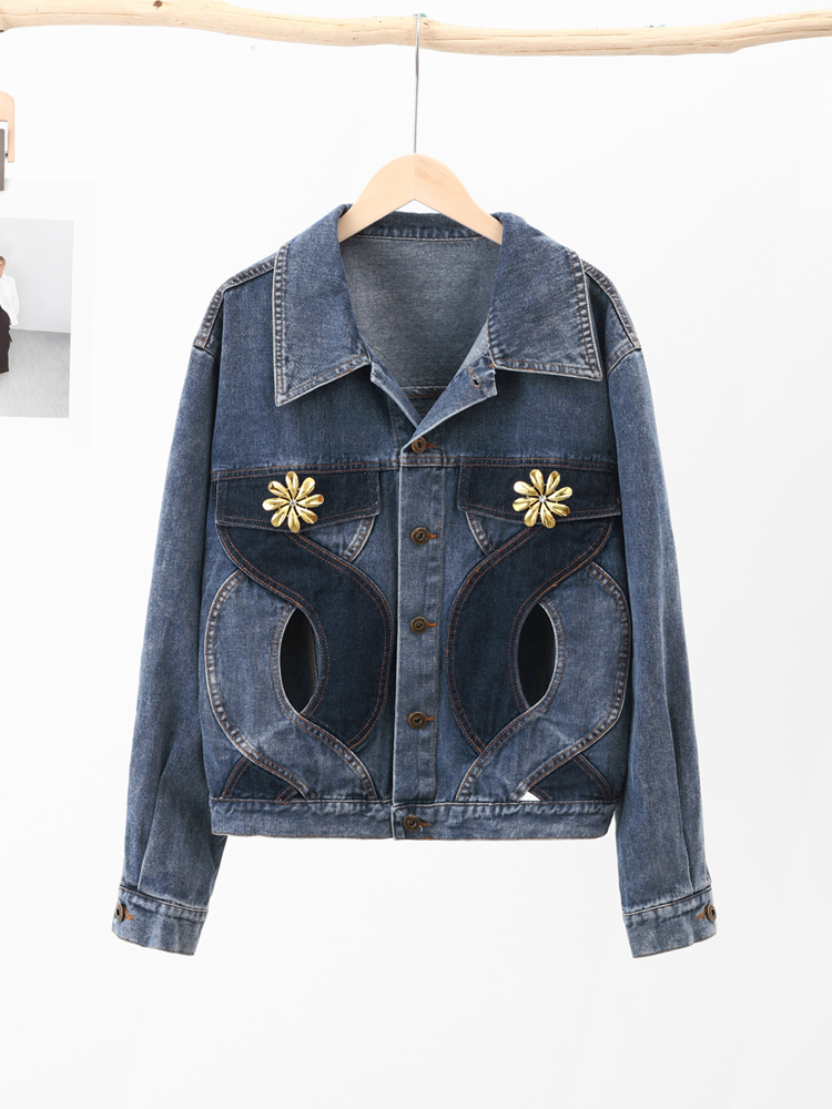 Women's Jackets Streetwear Hollow Out Denim Jacket for Women Casual Long Sleeve Criss Cross Lapel Coats Summer INS Fashion Y2K Vintage Tops 23082