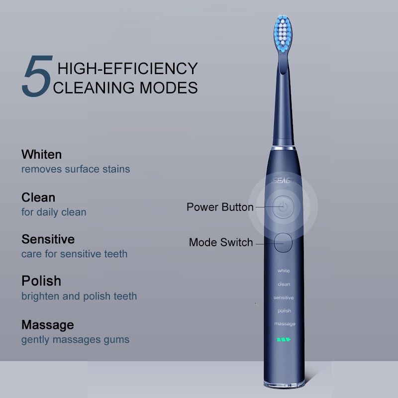 Toothbrush Seago Electric Sonic Toothbrush USB Rechargeable Adult 360 Days Long Battery Life with 4 Replacement Heads Gift SG-575 230824