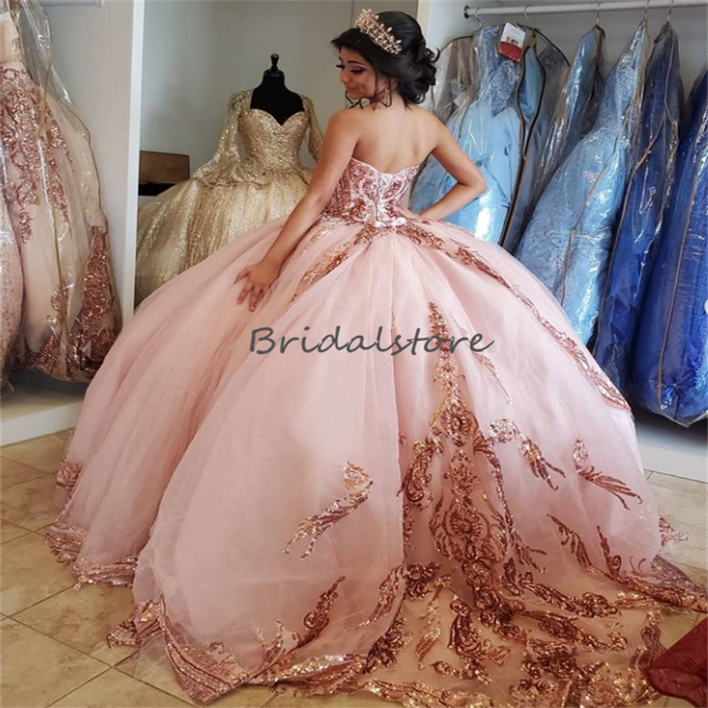 Bling Pink Quinceanera Dresses 2023 Luxe Sweetheart Puffy Tulle Birthday Dress Sparkle Charro Vestidos Para Xv Anos Sweet 15 Formal Occasion Prom Part