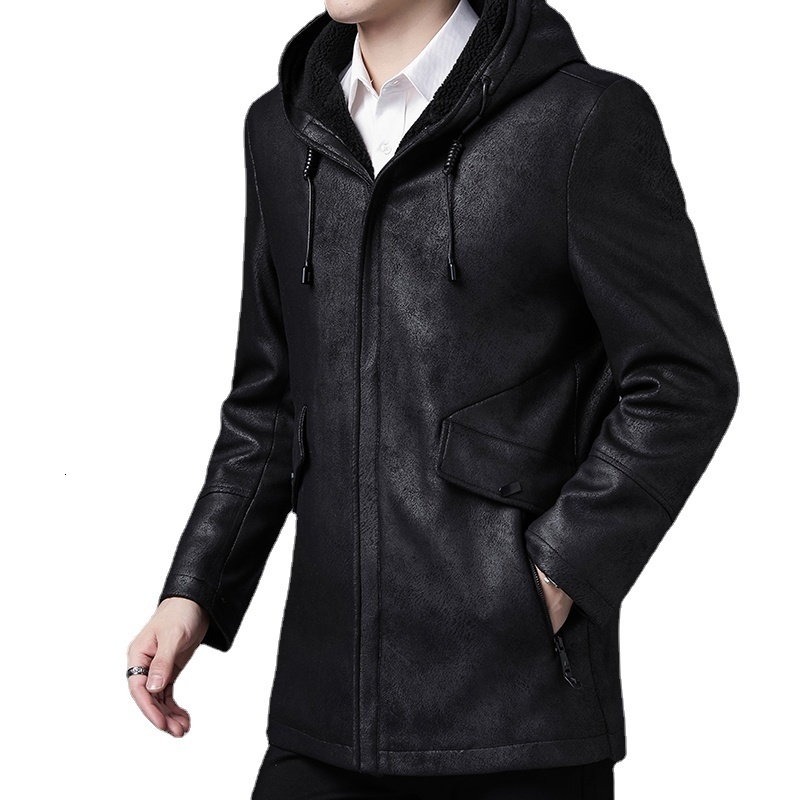 Men's Jackets hooded Thick Leather Jacket Men Soft Mens PU Fur Collor Casual Coats Man Solid Windbreaker Waterproof Businessman Wear 230824
