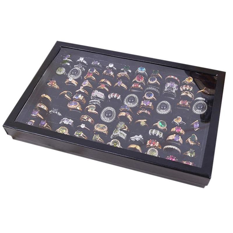 Jewelry Pouches Bags Velvet 100 Slots Ring Earrings Display Box Showcase Storage Case Holder Tray Organizer Boxes With Lid LXHJewe