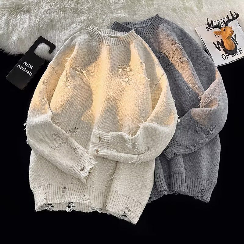 Men's Sweaters Autumnand y2k Street Clothes Streetwear Men Retro Hole Tassel Sweater Loose Joker Sweater Men And Women Long Sleeve 230824