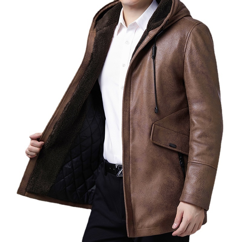 Men's Jackets hooded Thick Leather Jacket Men Soft Mens PU Fur Collor Casual Coats Man Solid Windbreaker Waterproof Businessman Wear 230824
