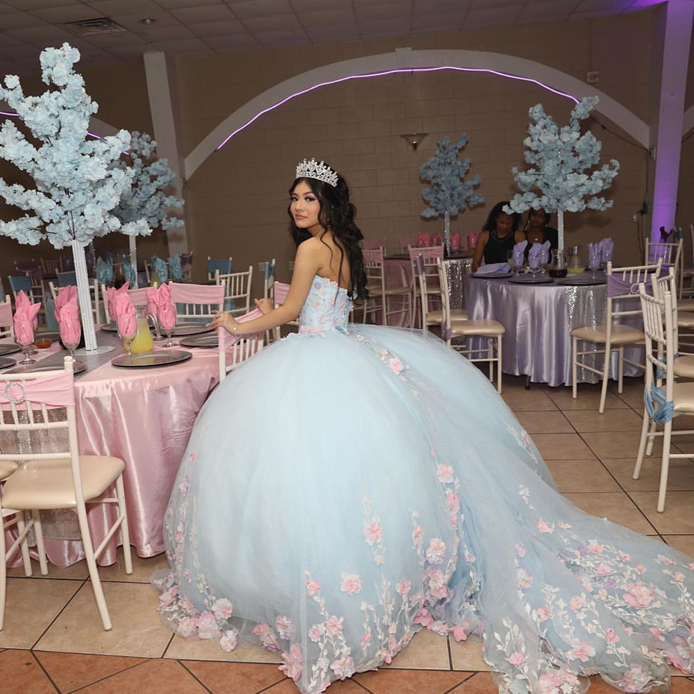 Blue Quinceanera Dresses Sweetheart Lace Applique Flowers Sweet 16 Dress Girl Prom Party Gowns Vestidos De 15 Anos