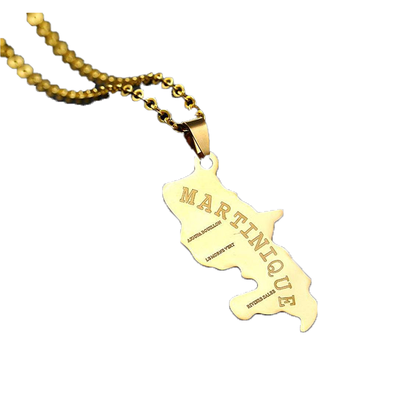 Pendant Necklaces Hip Hop Martinique Map Necklace Stainless Steel Cuban Link Chain For Women Jewelry Urn