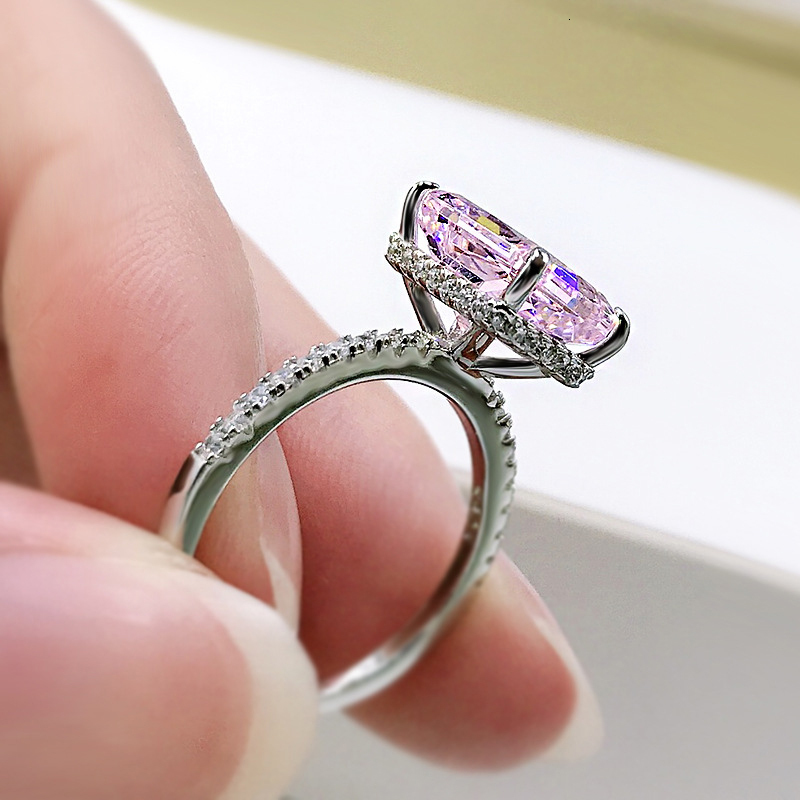 Wedding Rings OEVAS 100% 925 Sterling Silver 8*10mm Yellow Pink Aquamarine High Carbon Diamond Radiant Cut Rings For Women Party Fine Jewelry 230824