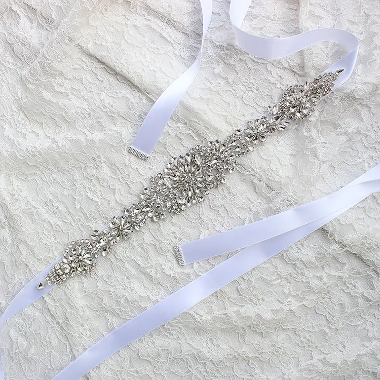 Wedding Sashes For Bride Bridal Dresses Belts Rhinestone Crystal Ribbon From Prom Handmade White Red Black Blush Silver Real Image ZZ