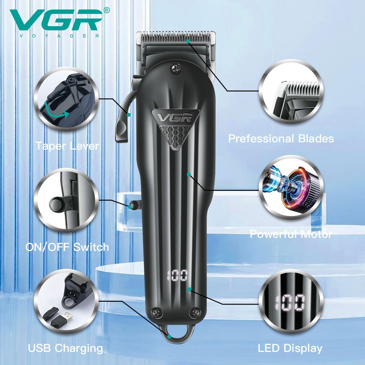 Electric Shavers VGR Hair Clipper Professional Hair Cutting Machine Hair Trimmer Adjustable Cordless Rechargeable V 282 230824