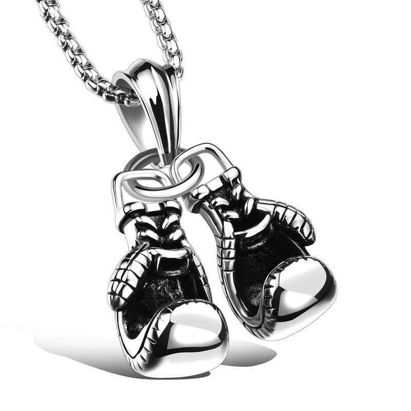 Retro Fitness Boxing Gloves Titanium Steel Necklace Lettering Domineering Fashion Punk Pendant Gold Black Steel Pendant2896624