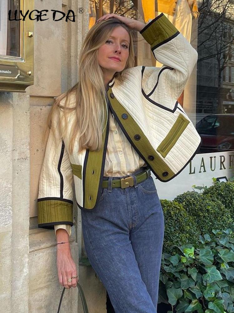 Women's Jackets Vintage Printed Patchwork Cotton Jacket Women Long Sleeve 2023 Autumn Winter Female Fashion O Neck Thick Outwear Ladies 230825