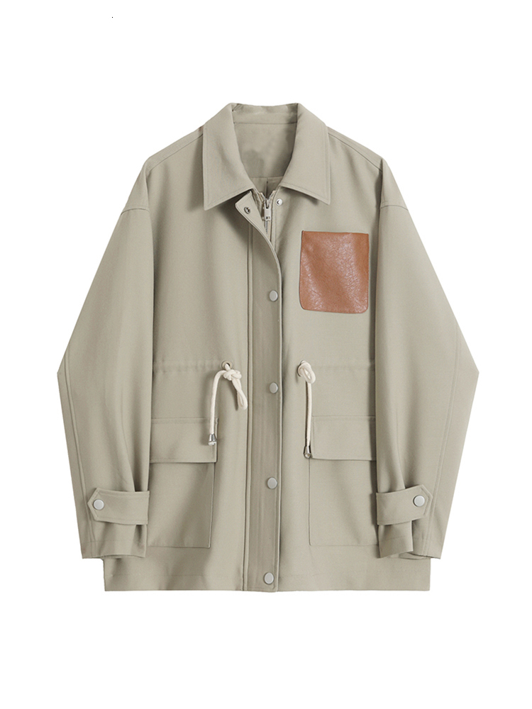 Women's Jackets Women Vintage Patchwork Short Jacket Trendy Turndown Collar PU Pocket Loose Casual Single Breasted Trend Thin Coat Autumn 230824