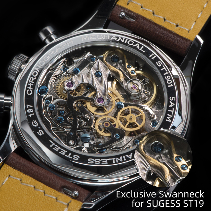 Wristwatches Sugess Watch 1963 Chronograph Mechanical Wristwatches Seagull ST19 Swanneck Movement Pilot Mens Watch Sapphire Crystal Gift V2 230824