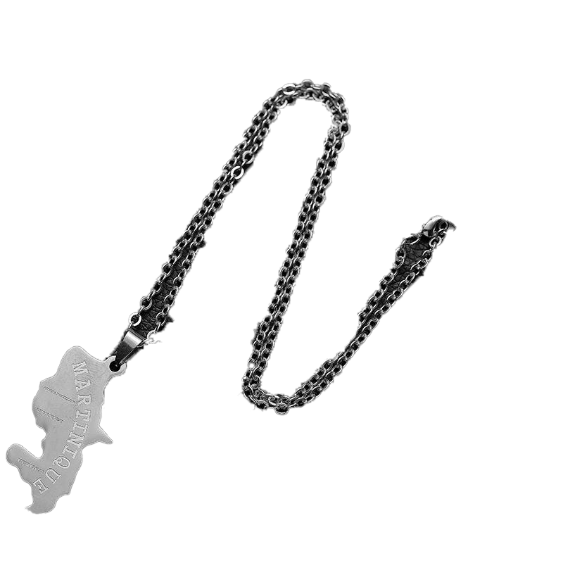 Pendant Necklaces Hip Hop Martinique Map Necklace Stainless Steel Cuban Link Chain For Women Jewelry Urn